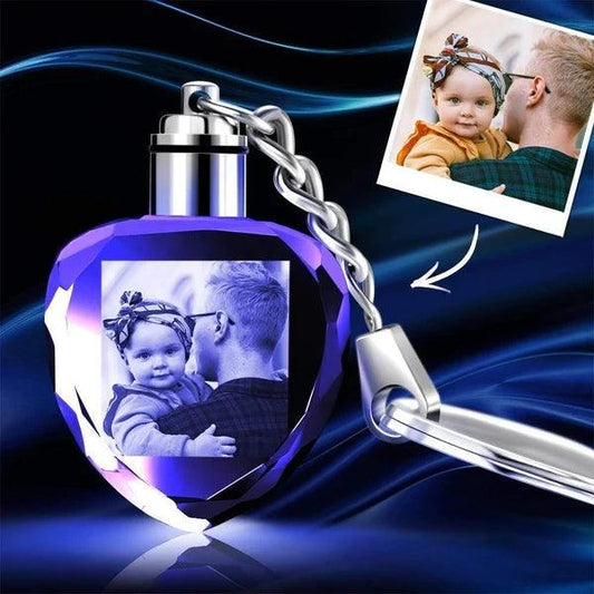 Custom Photo Heart Shaped Crystal LED Light Keychain