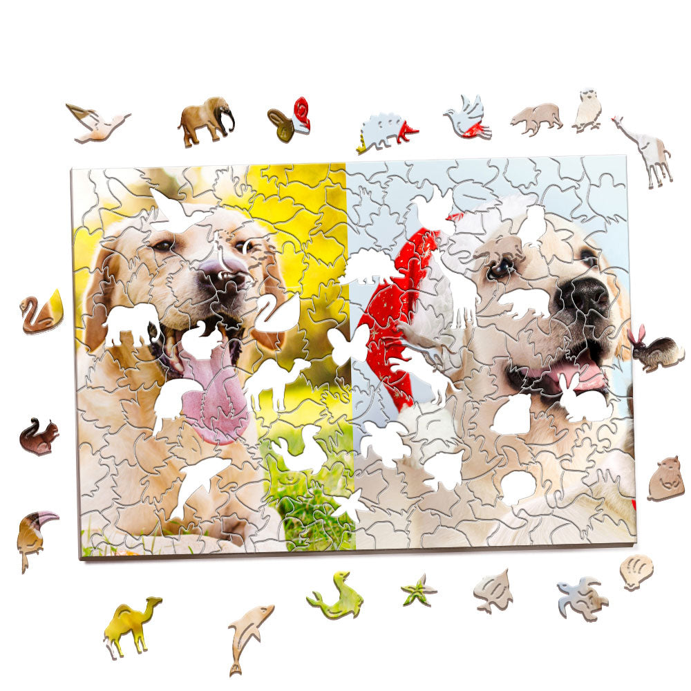 Personalised Animal Wood Puzzle Custom Jigsaw Puzzle with 1-4 Photos