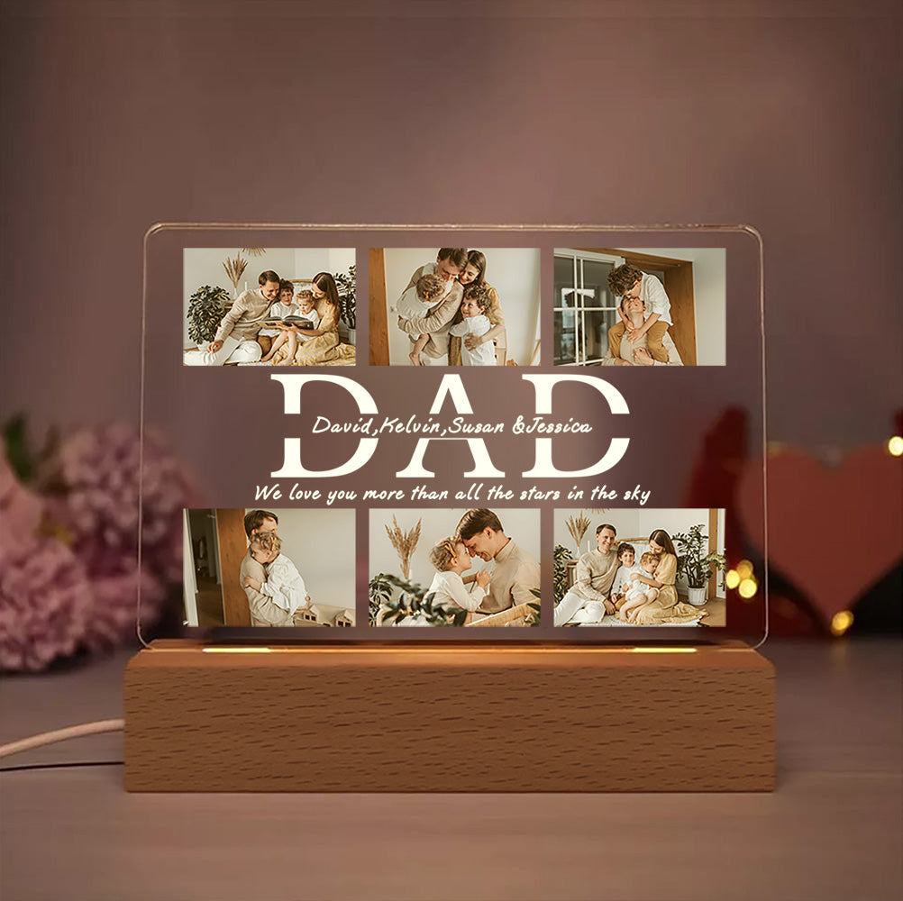 Personalised DAD LED Night Light Custom 6 Photos and Text Acrylic Lamp