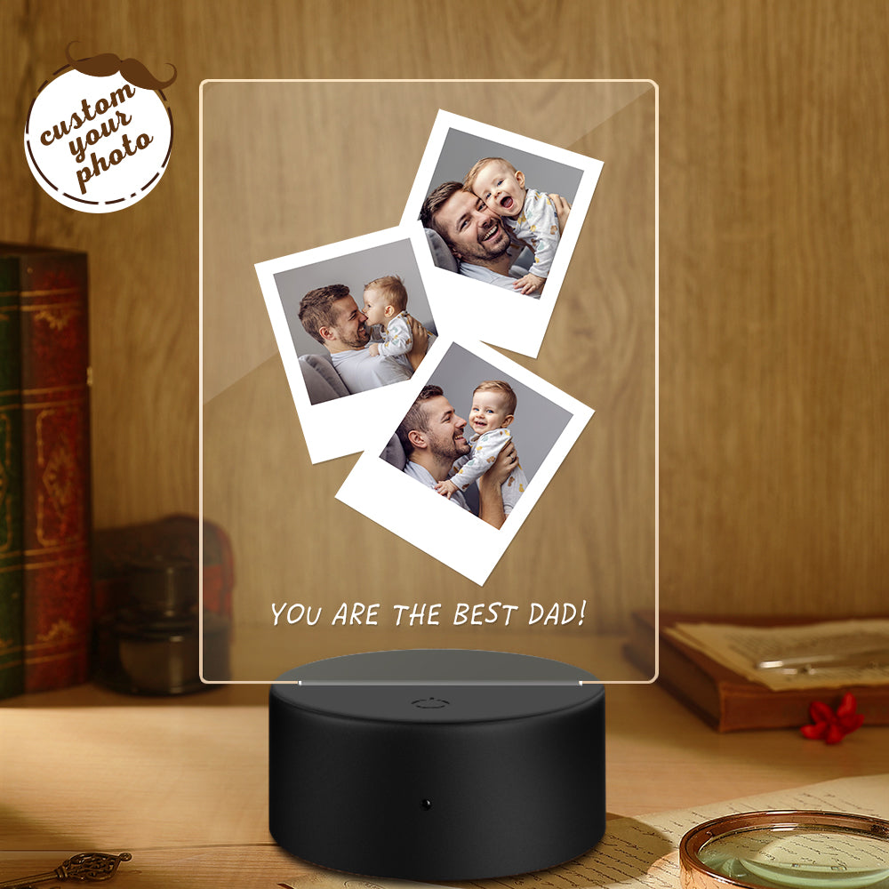 Father's Day Gift Personalised Photo Wooden Base Night Light for Dad