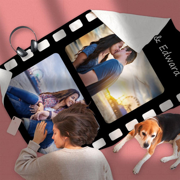 Custom Photo Fleece Flannel Blanket with Text
