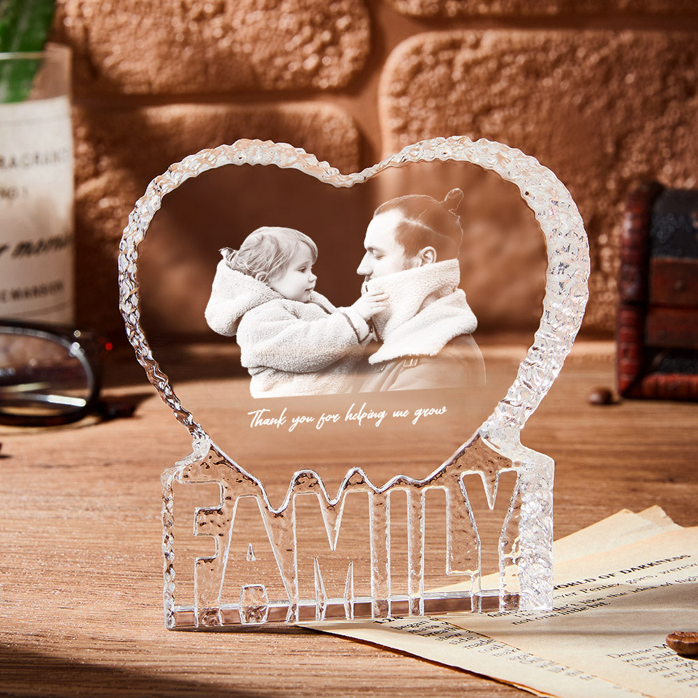 Customised Photo Crystal Sculpture Keepsake 3D Crystal Photo Heart Gift for Dad