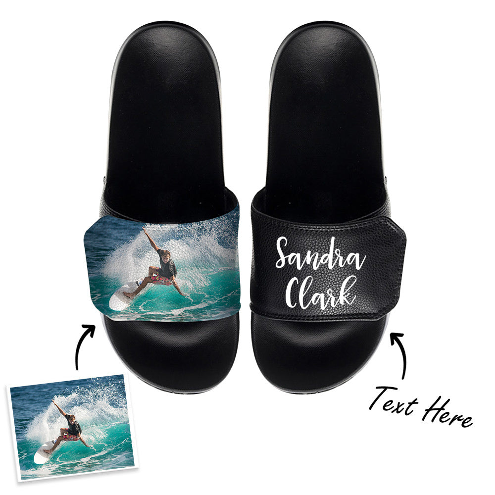 Custom Photo and Text Velcro Slide Sandal Summer Gifts for Men