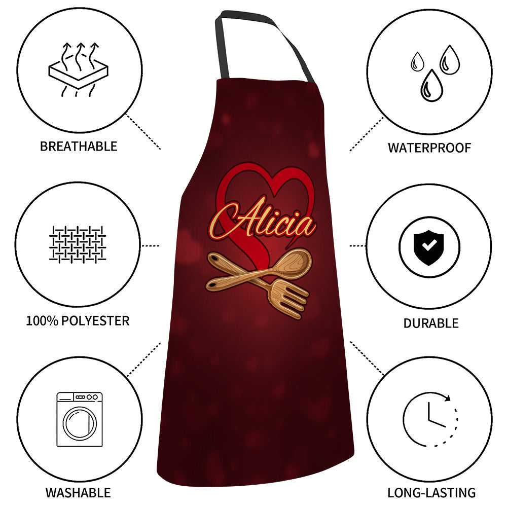 Custom Name Apron Personalised Heart Kitchen Apron