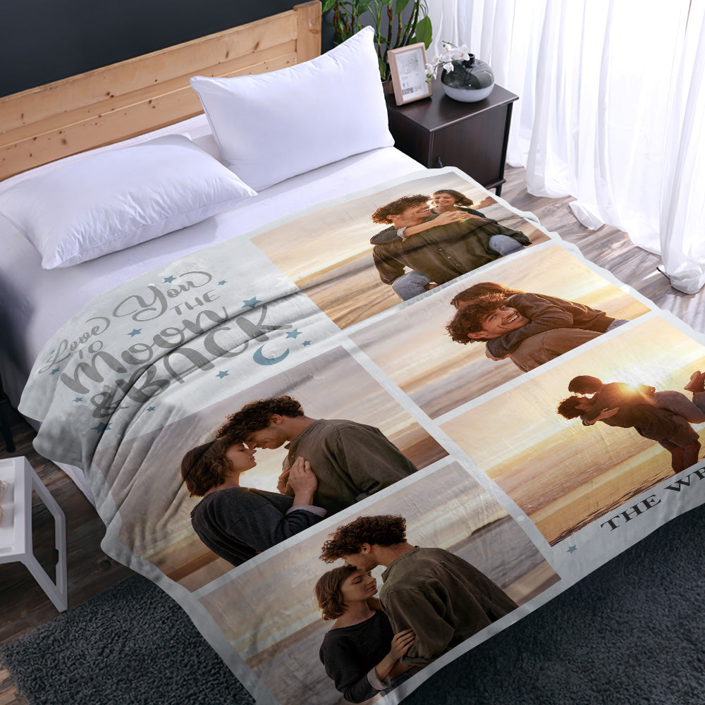 LOVE U TO THE MOON BACK Personalised Five Photos and Text Blanket