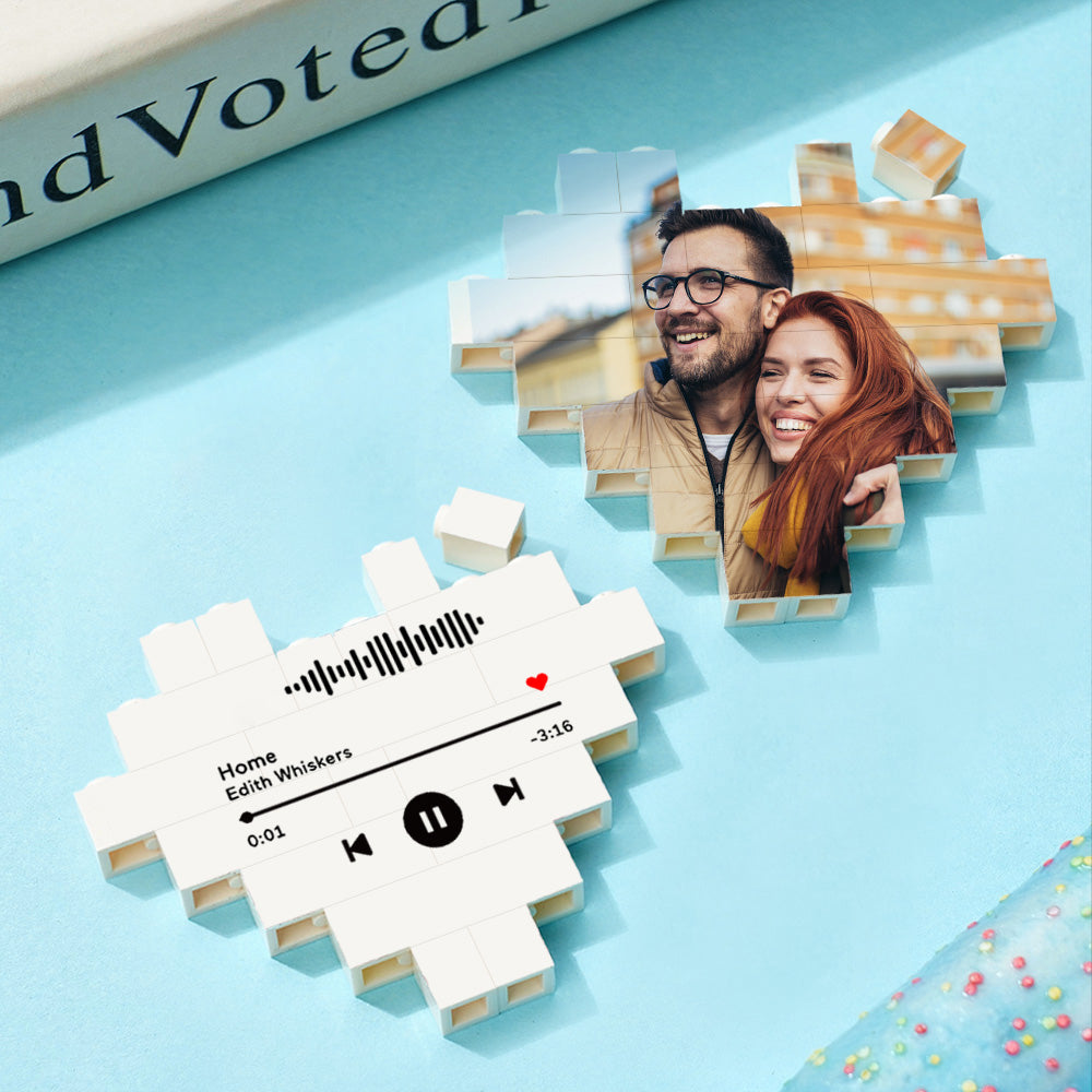 Custom Building Brick Heart Shaped Personalised Photo Block Puzzle